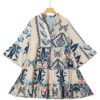 White Printed Tribal Print Bracelet Sleeve Buttoned Mini Dress - Image 12
