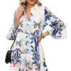 White Printed Tribal Print Bracelet Sleeve Buttoned Mini Dress - Image 13
