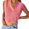 Strawberry Pink Contrast Chevron Knit V Neck Sweater Vest - Image 4