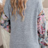 Gray Floral Lantern Sleeve Patchwork Buttoned V Neck Top - Image 2