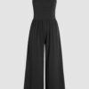 Black Cinched Waist Sleeveless Wide Leg Jumpsuit - Image 8