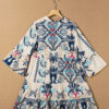 White Printed Tribal Print Bracelet Sleeve Buttoned Mini Dress - Image 6