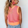Strawberry Pink Contrast Chevron Knit V Neck Sweater Vest - Image 2
