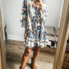 White Printed Tribal Print Bracelet Sleeve Buttoned Mini Dress - Image 3