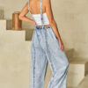 Beau Blue Light Wash Frayed Exposed Seam Wide Leg Denim Overall - Image 2