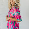 Rose Abstract Brushwork Print Buttoned V Neck Blouse - Image 6