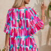 Rose Abstract Brushwork Print Buttoned V Neck Blouse - Image 10