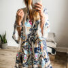 White Printed Tribal Print Bracelet Sleeve Buttoned Mini Dress - Image 4