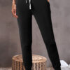 Black Drawstring Waist Pocketed Joggers - Image 2