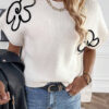 White Flower Embroidery Sweater Tee - Image 5