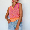 Strawberry Pink Contrast Chevron Knit V Neck Sweater Vest - Image 3