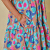 Green Leopard Print Bubble Sleeve Slit Neck Ruffled Dress - Image 8