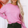 Bonbon Pearl Detail Ribbed Crew Neck Sweatshirt - Image 4