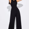 Black Cinched Waist Sleeveless Wide Leg Jumpsuit - Image 4