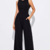 Black Cinched Waist Sleeveless Wide Leg Jumpsuit - Image 7