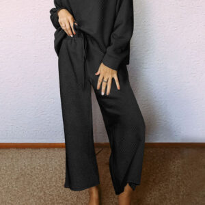 Black Ultra Loose Textured 2pcs Slouchy Outfit