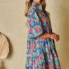 Green Leopard Print Bubble Sleeve Slit Neck Ruffled Dress - Image 4