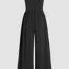 Black Cinched Waist Sleeveless Wide Leg Jumpsuit - Image 9