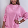 Bonbon Pearl Detail Ribbed Crew Neck Sweatshirt - Image 3