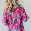 Rose Abstract Brushwork Print Buttoned V Neck Blouse - Image 2