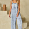 Beau Blue Light Wash Frayed Exposed Seam Wide Leg Denim Overall - Image 5