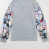 Gray Floral Lantern Sleeve Patchwork Buttoned V Neck Top - Image 13