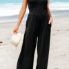 Black Cinched Waist Sleeveless Wide Leg Jumpsuit - Image 16