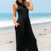 Black Cinched Waist Sleeveless Wide Leg Jumpsuit - Image 13