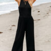 Black Cinched Waist Sleeveless Wide Leg Jumpsuit - Image 10