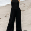 Black Cinched Waist Sleeveless Wide Leg Jumpsuit - Image 17