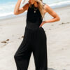 Black Cinched Waist Sleeveless Wide Leg Jumpsuit - Image 14