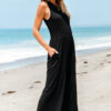 Black Cinched Waist Sleeveless Wide Leg Jumpsuit - Image 12