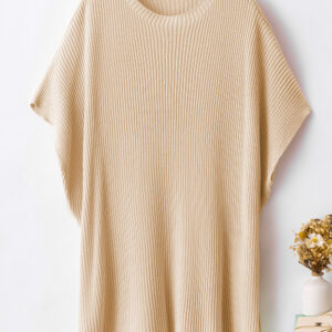 Apricot Short Sleeve Side Slit Oversized Sweater