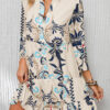White Printed Tribal Print Bracelet Sleeve Buttoned Mini Dress - Image 17