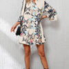 White Printed Tribal Print Bracelet Sleeve Buttoned Mini Dress - Image 19
