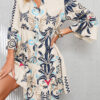White Printed Tribal Print Bracelet Sleeve Buttoned Mini Dress - Image 18