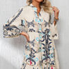 White Printed Tribal Print Bracelet Sleeve Buttoned Mini Dress - Image 16