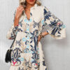 White Printed Tribal Print Bracelet Sleeve Buttoned Mini Dress - Image 20